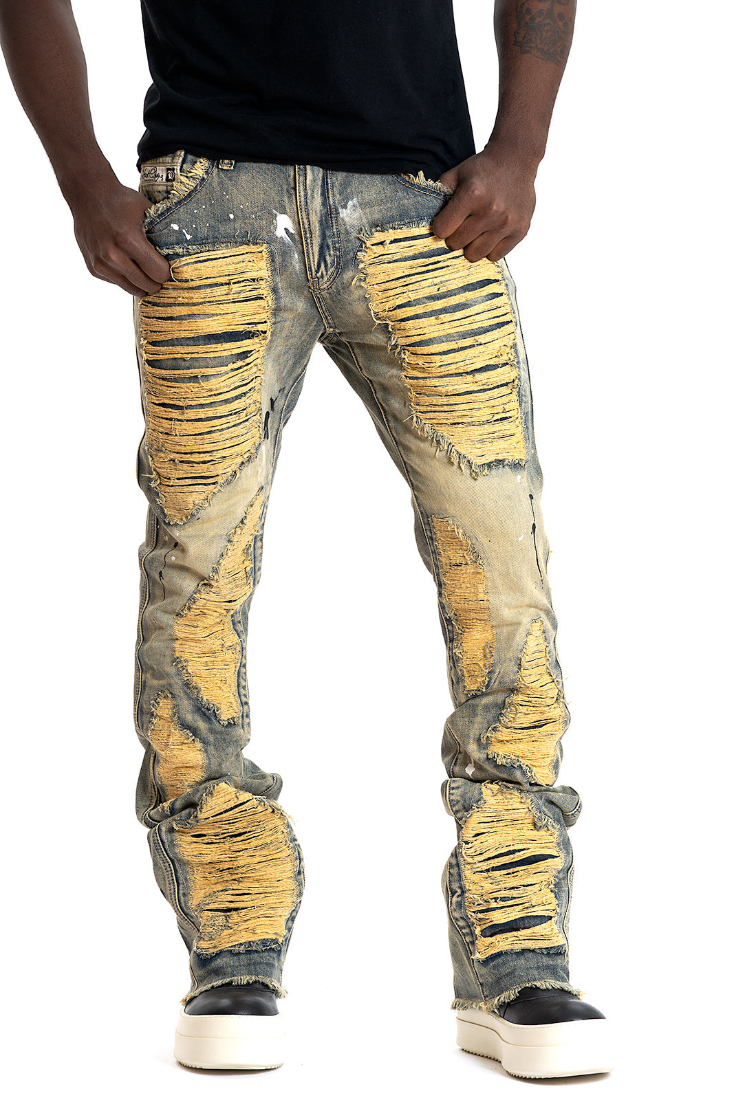 Frost Design F1772 Basel Distressed Stacked Jeans - Dirt