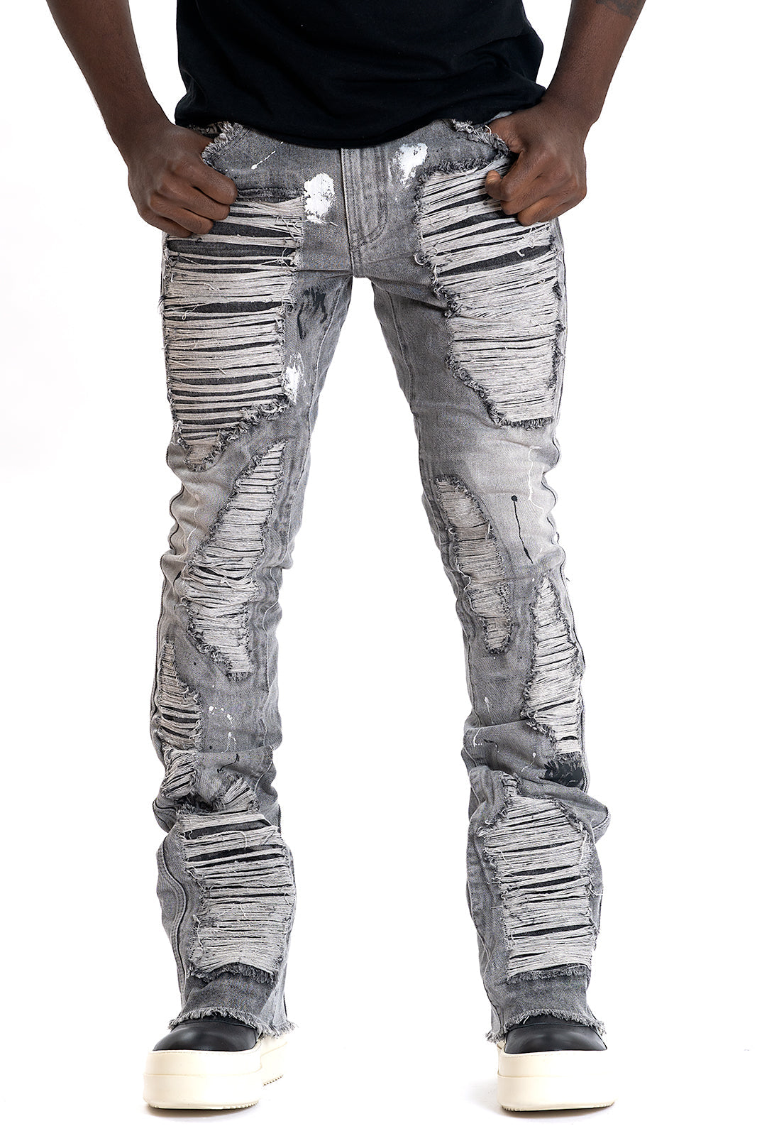 Frost Design F1772 Basel Distressed Stacked Jeans - Gray