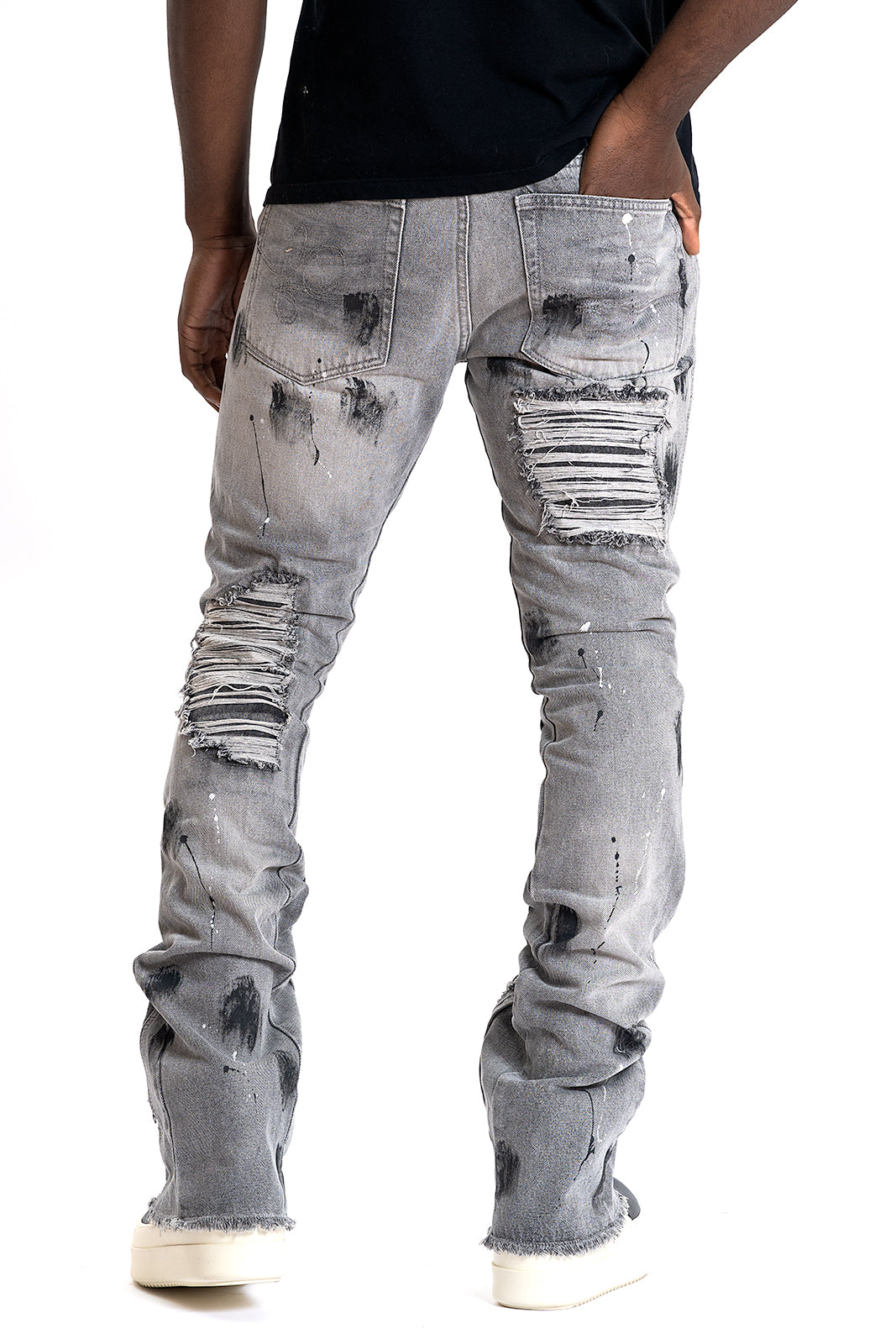 Frost Design F1772 Basel Distressed Stacked Jeans - Gray