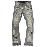 Frost Design F1772 Basel Distressed Stacked Jeans - Gray