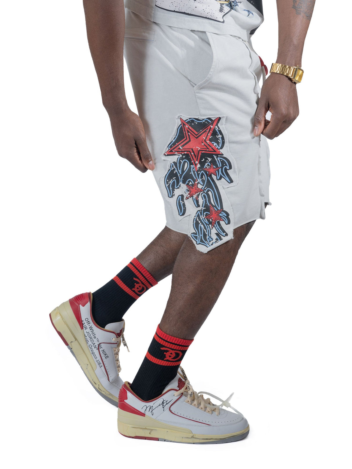 Frost Design F696 Finesse Acid Wash Shorts - White