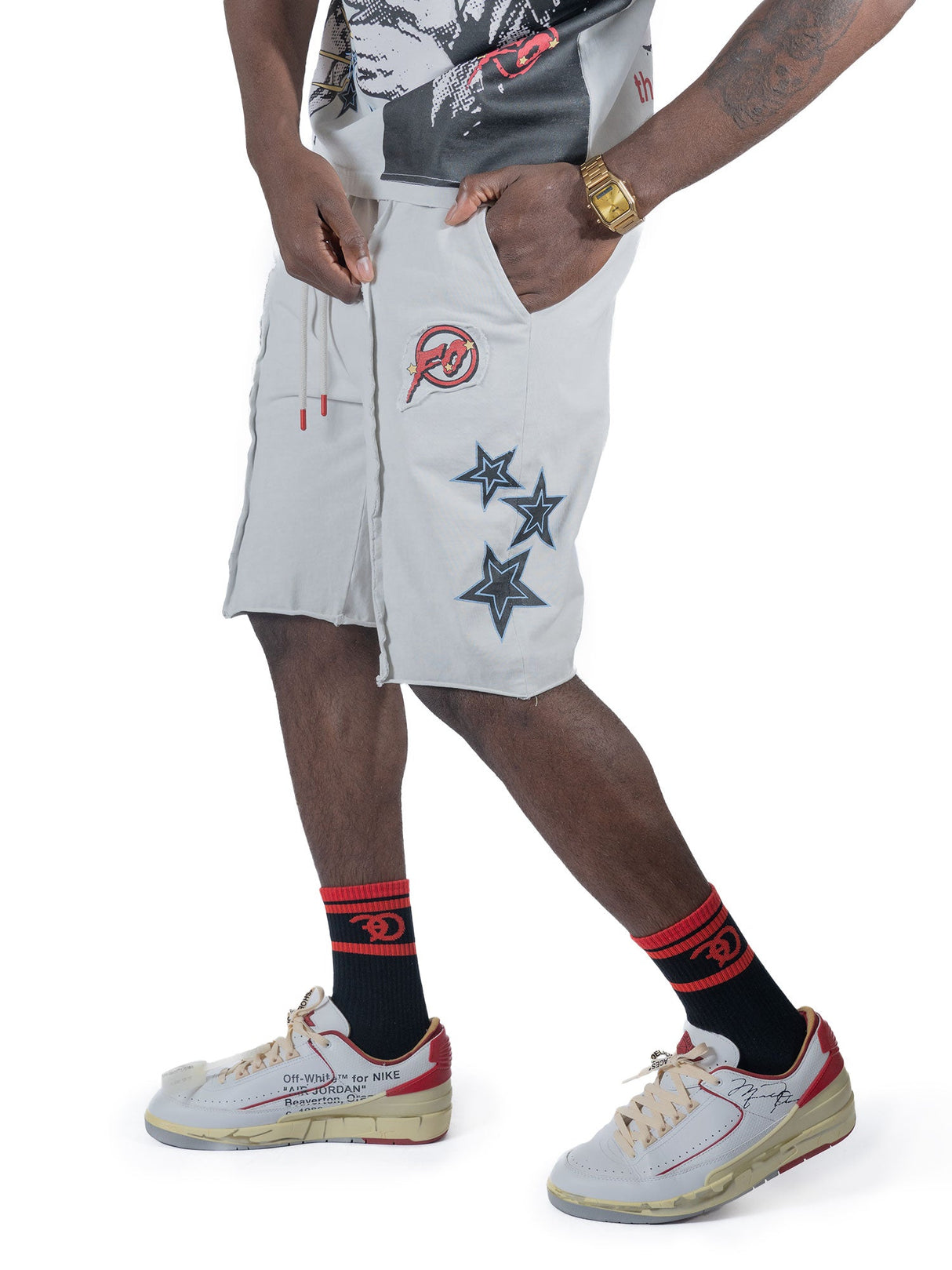 Frost Design F696 Finesse Acid Wash Shorts - White