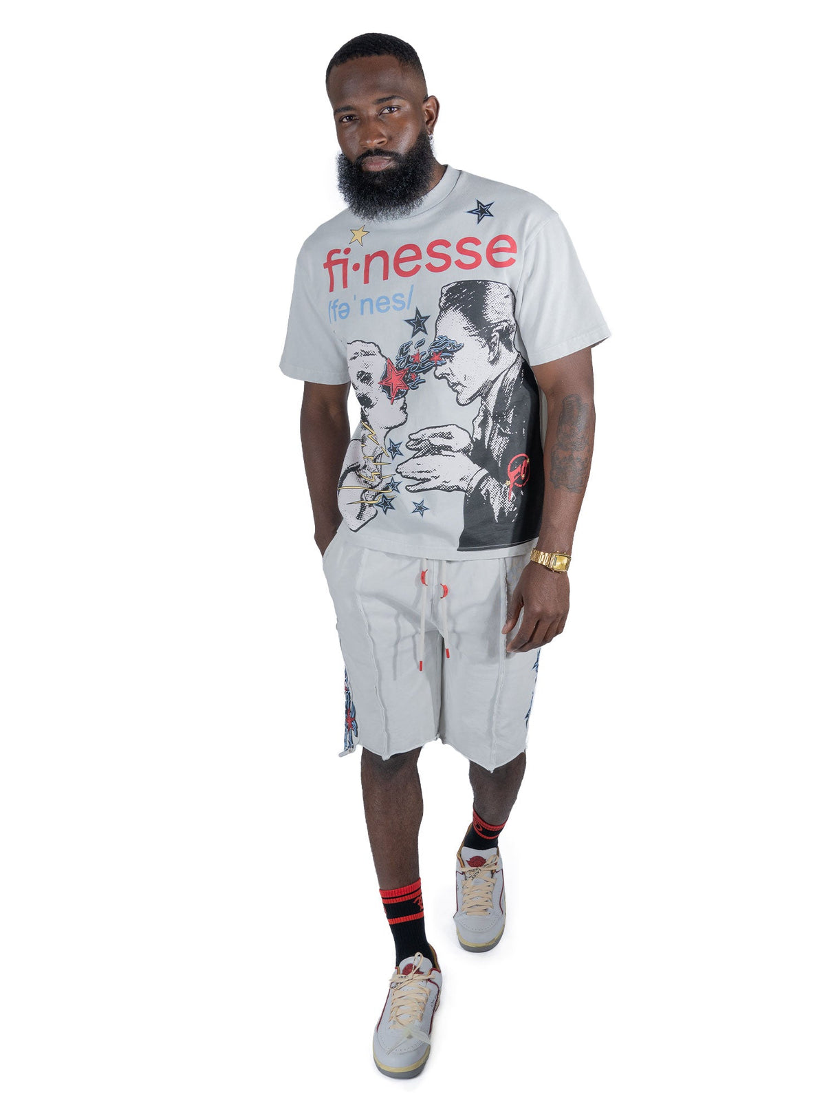 Frost Design F696 Finesse Acid Wash Shorts - White