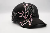 Big Boss New York Pink Flowers Rhinestone Crystal Black