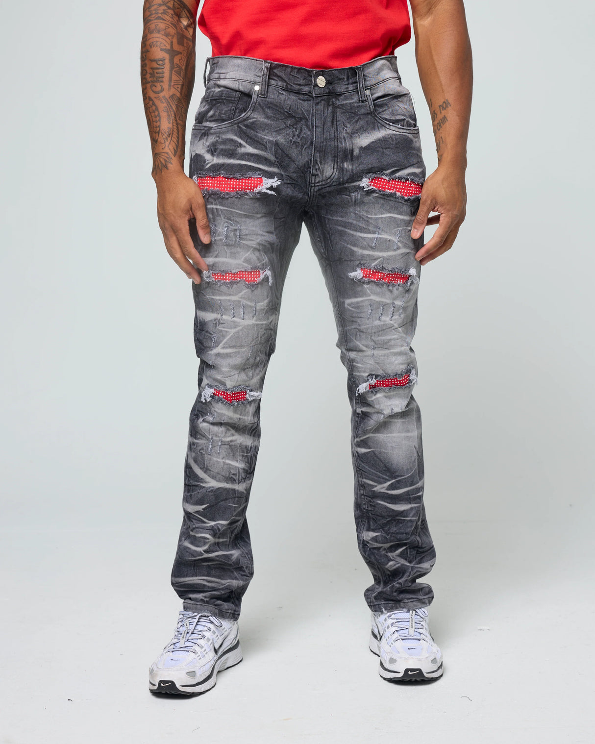FWRD BLACK WASH RED STONE SLIM FIT JEANS