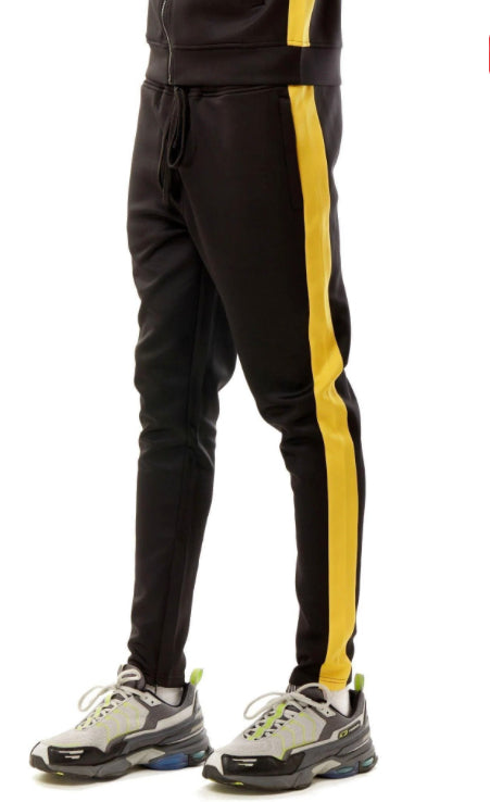 Rebel Mind Black & Yellow Stack Track Pants Side View