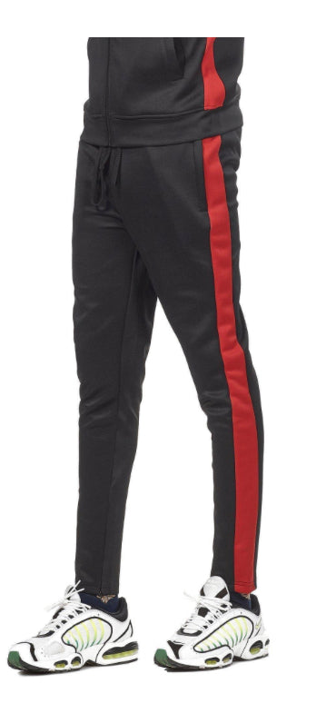 Rebel Mind Black & Red Stacked Track Pants Front View