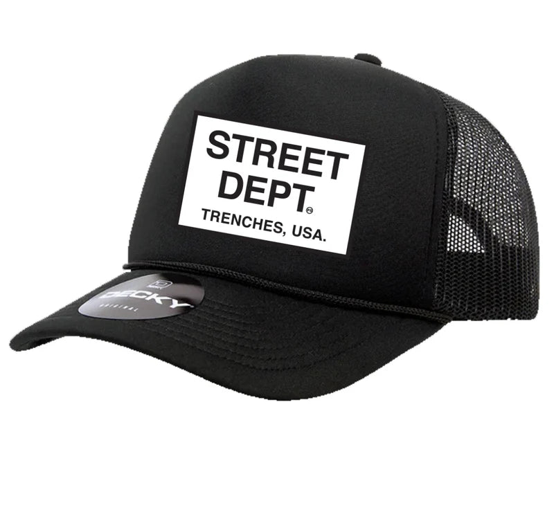 Street Department Trucker Hat Black With White