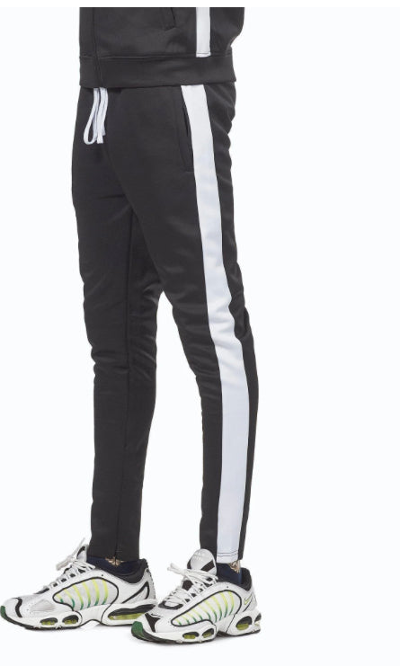 Men's Black Track Pant with White Stripe