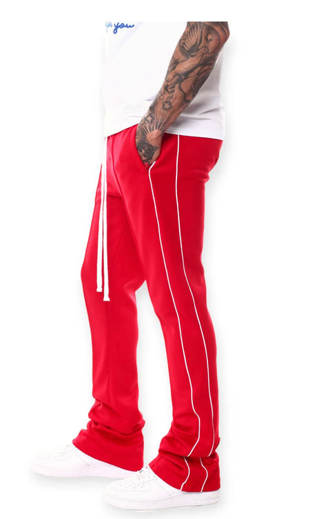 Men's Red Track Pants with Stacked Design