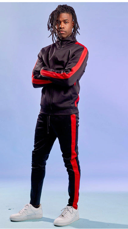 Men's Stacked Track Pants with Red Stripe