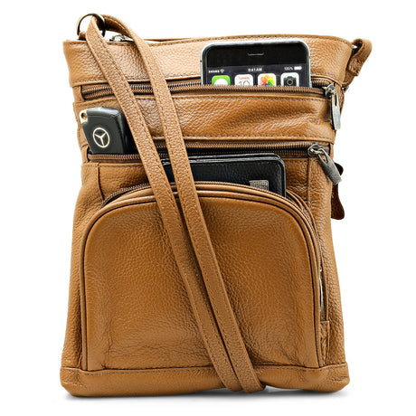 Unisex Super Soft Leather Crossbody Bag  with 6 Compartments and Carrying Strap