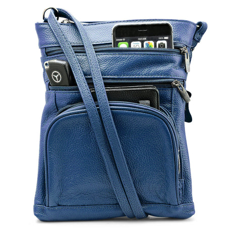 Unisex Super Soft Leather Crossbody Bag  with 6 Compartments and Carrying Strap