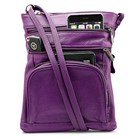 Unisex Super Soft Leather Crossbody Bag  with 6 Compartments and Carrying Strap