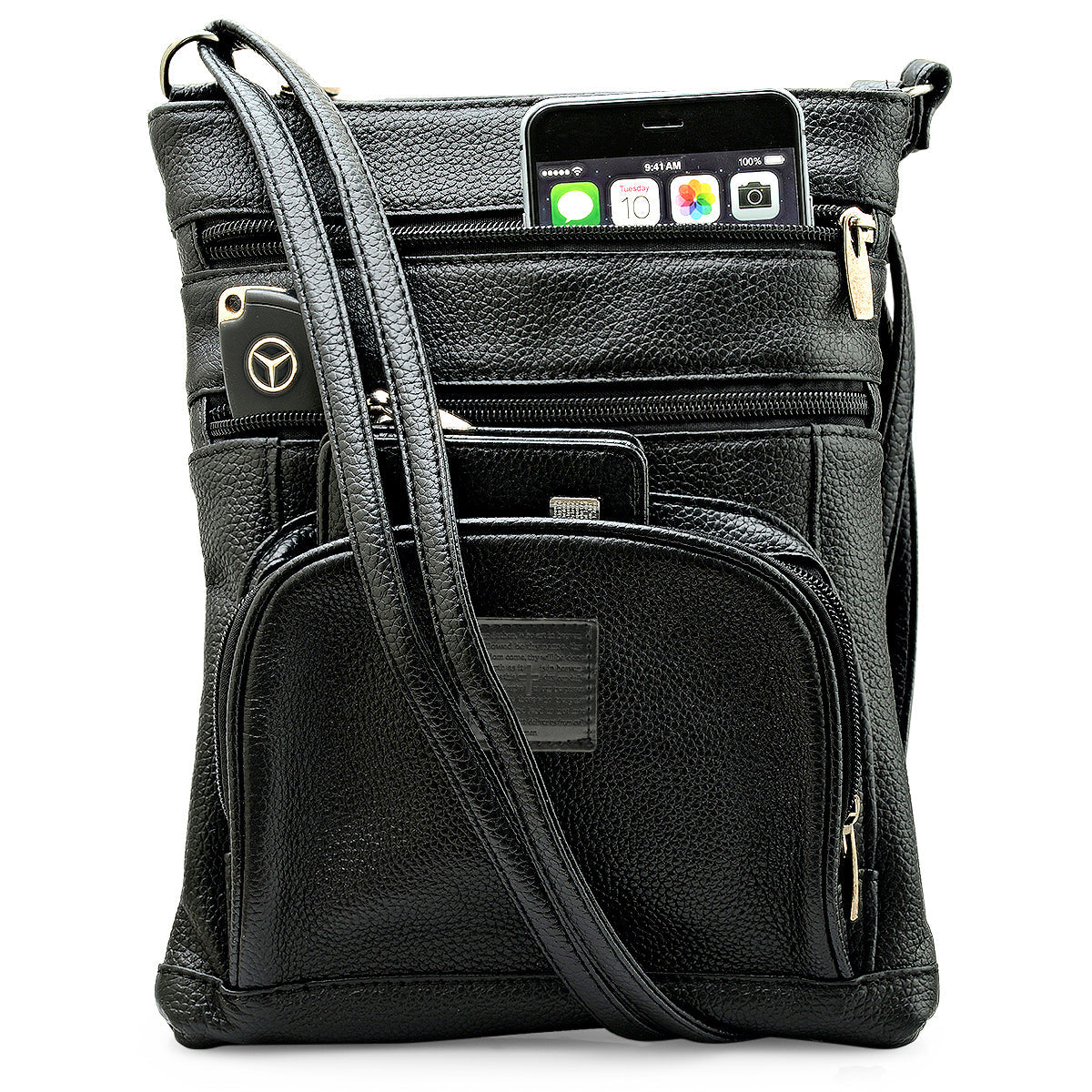 SteelTime Unisex Leather Crossbody Bag With Serenity Prayer