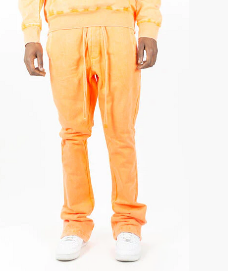 Orange Acid Wash Fleece Stacked Pants