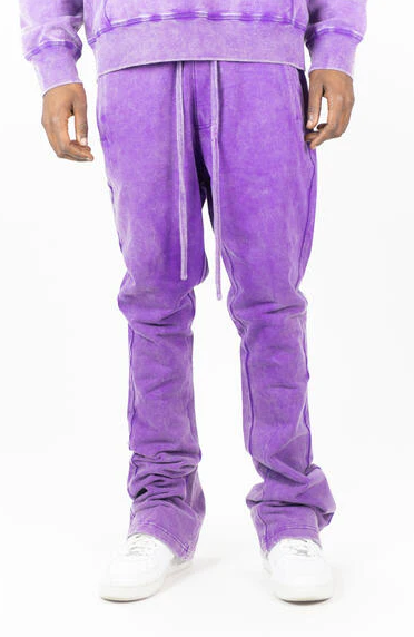 Purple  Acid Wash Fleece Stacked Pant