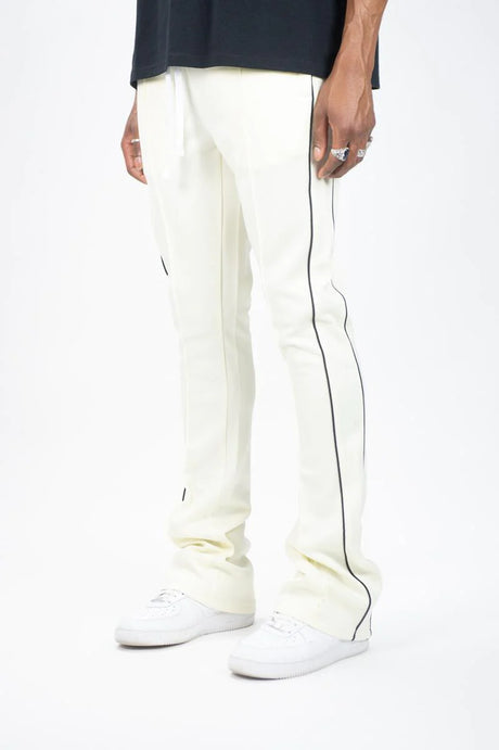 Rebel Mind Cream Stacked Track Pants Front View