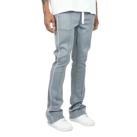 Rebel Mind Grey Stacked Track Pants - Front View