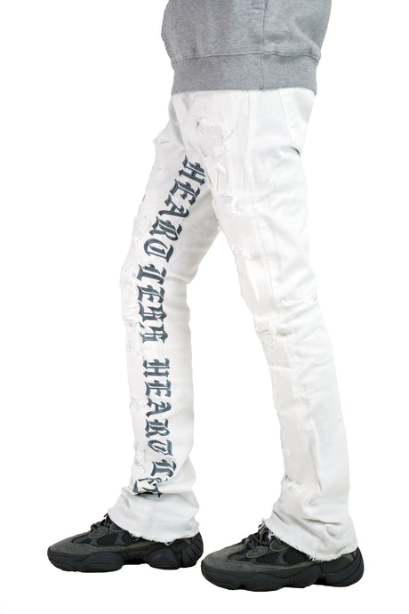 Focus - Jeans - Stacked - Heartless - White / Grey