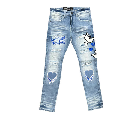 Focus - Kids Jeans - Drip Heart Dove - Ice Blue