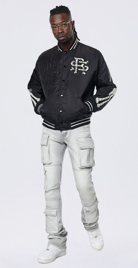 Smoke Rise スタジャン XL 黒/白 SMOKE RISE SATIN NEVER DIE STADIUM JACKET