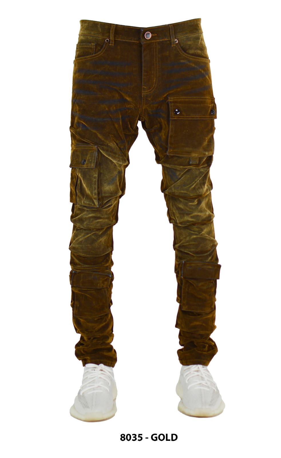 FOCUS CARGO FLOCKED STACKED JEANS MULTI COLORS