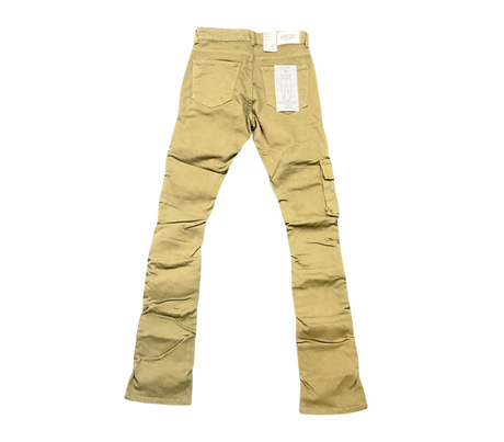 Focus Cargo Distressed Stacked Denim - Olive Green