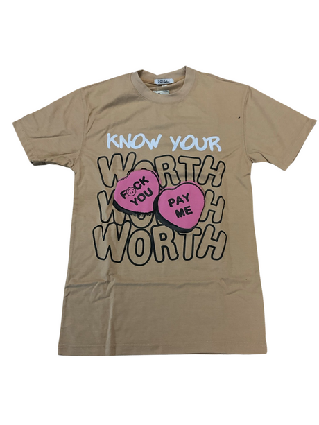Retro Label - T Shirt - Know your worth - Brown / Pink