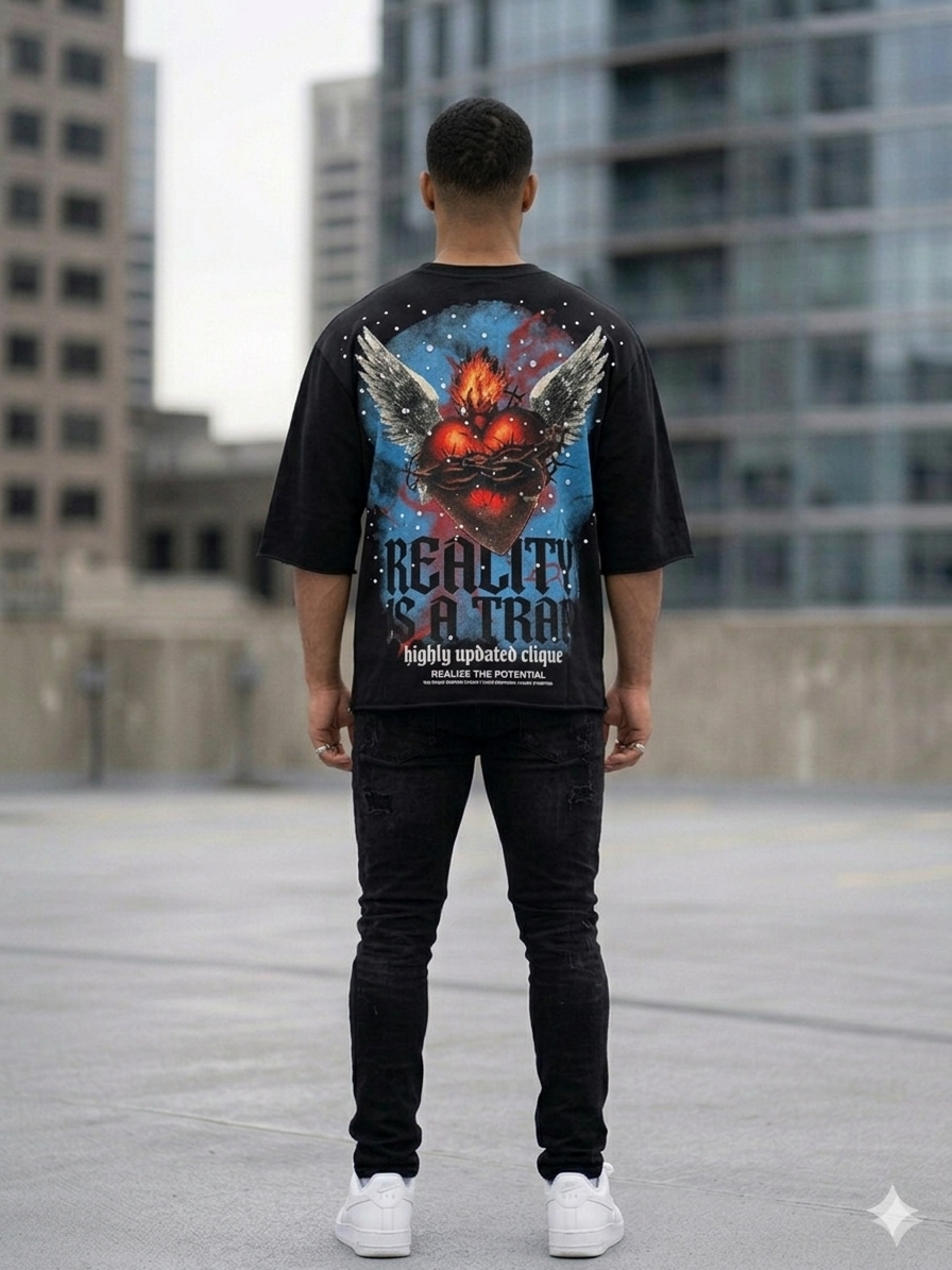 Undrtd Divine Studded Rhinestone 3/4 Sleeve Legacy Prem T-Shirt Black