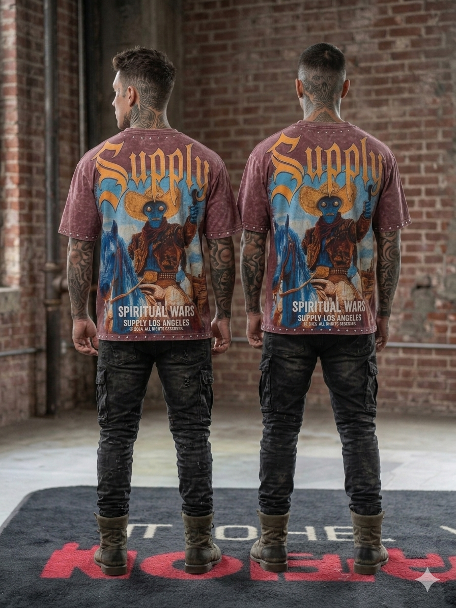 Supply Spiritual War Studded Rhinestone T-Shirt Multi Colors