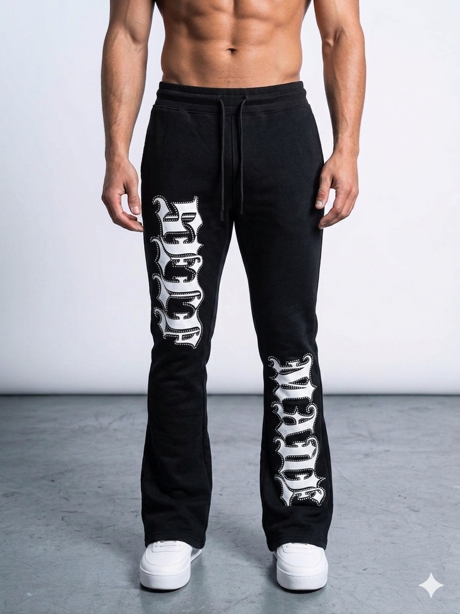 Focus Self Made Rhinestone Stacked Sweatpants Multi Colors