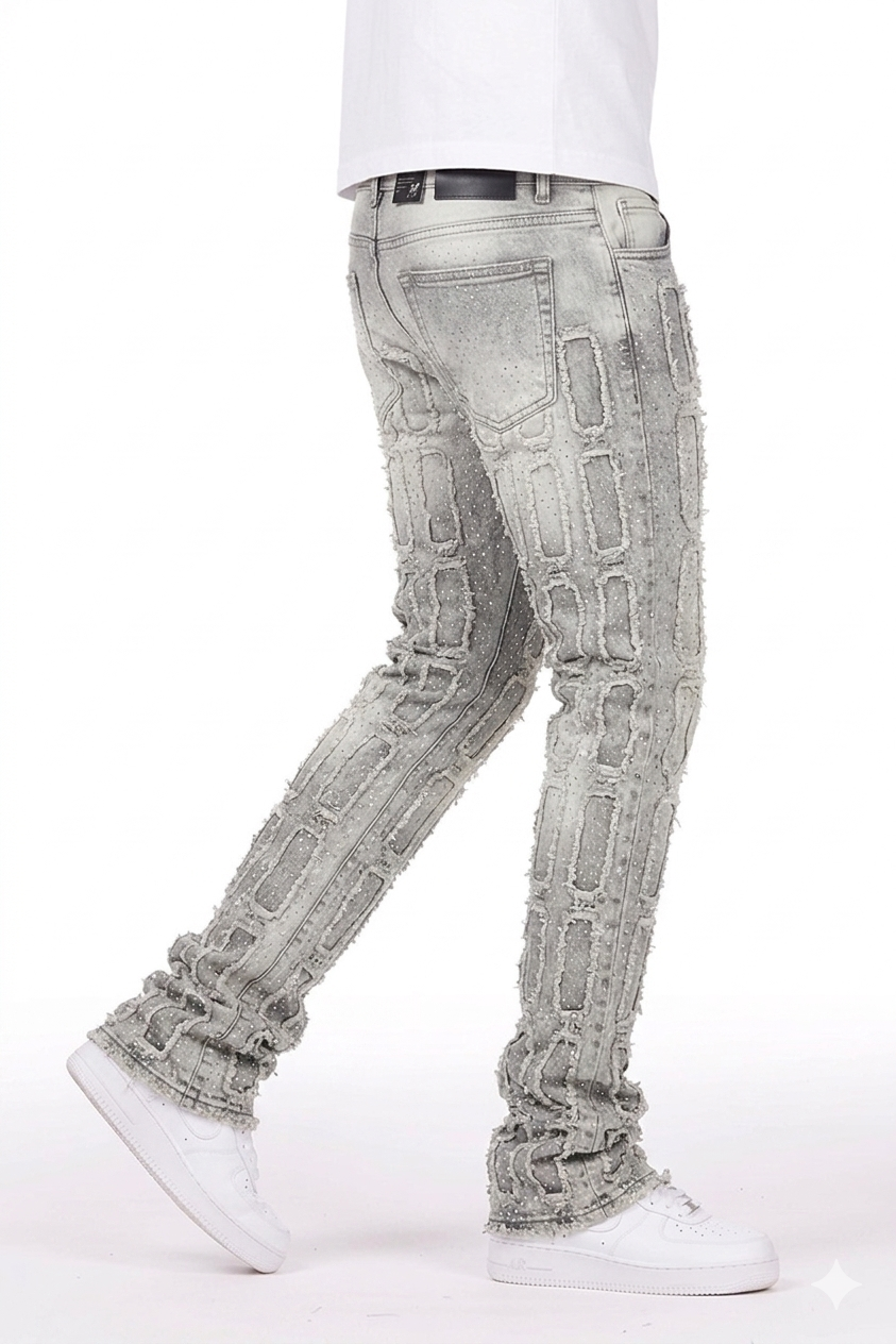 Focus Multi Layers Rhinestone Stacked Jeans Multi Colors