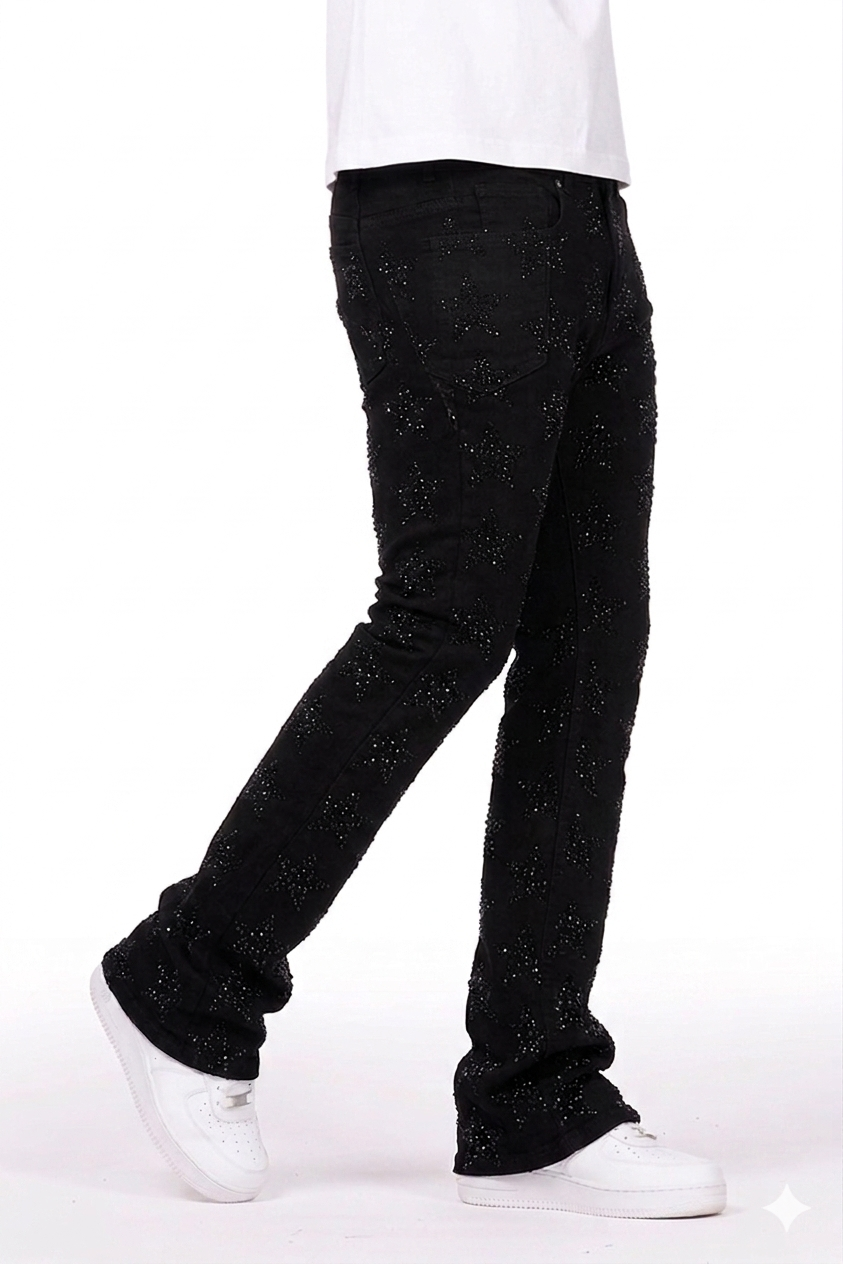 Focus Rhinestone Star Stacked Jeans Multi Colors