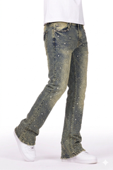 Focus Rhinestone Stud Stacked Jeans Multi Colors