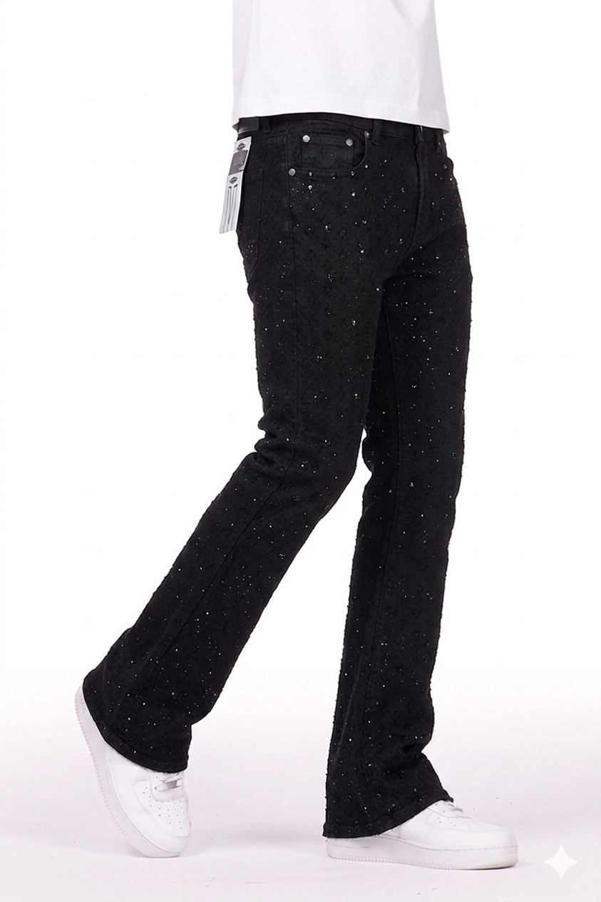 Focus Rhinestone Stud Stacked Jeans Multi Colors