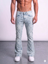 Focus Rhinestone Stud Stacked Jeans Multi Colors