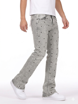Focus Rhinestone Stud Stacked Jeans Multi Colors
