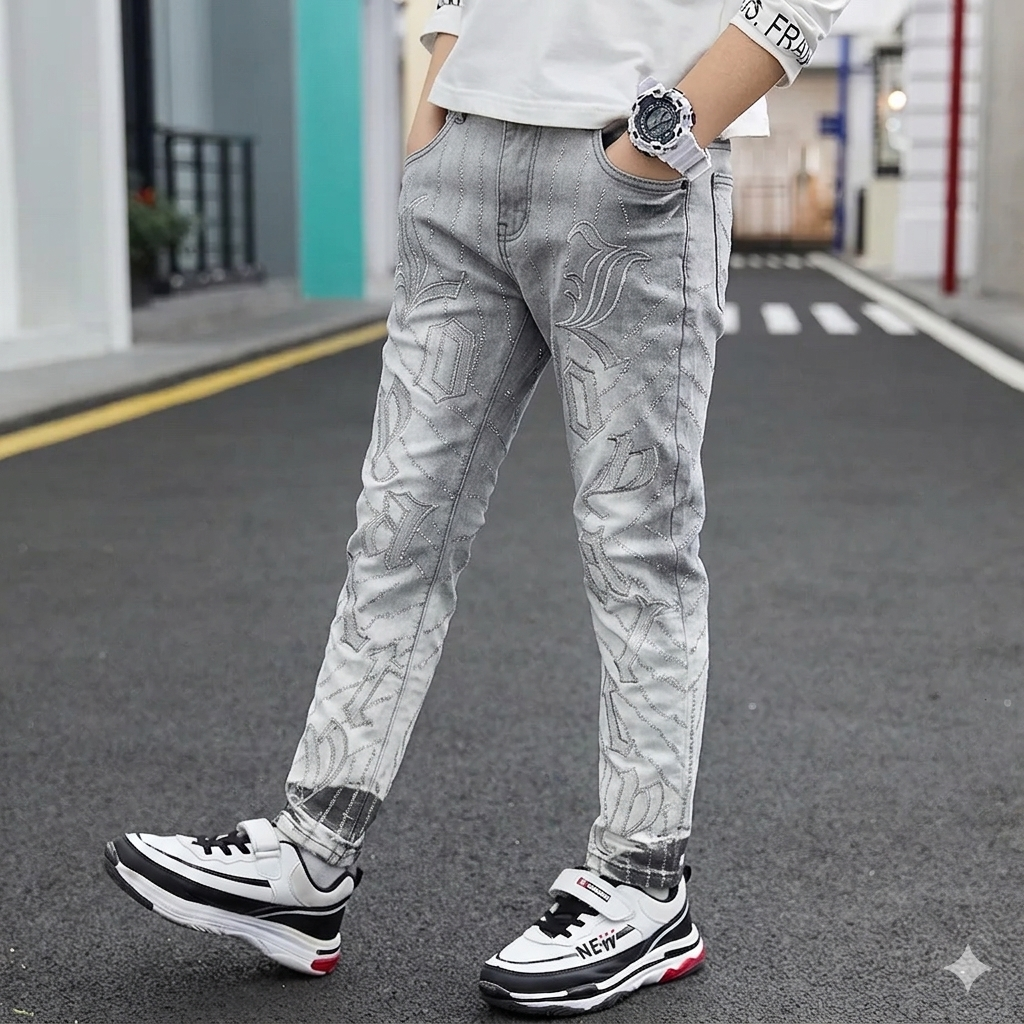 FOCUS LOYALTY KIDS JEANS RIP & REPAIR EMBROIDERY MULTI COLORS