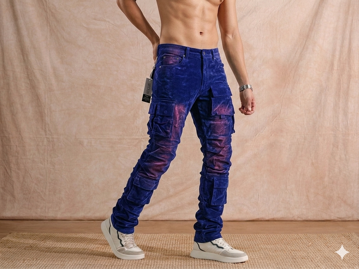 FOCUS CARGO FLOCKED VELVET SKINNY JEANS MULTI COLORS