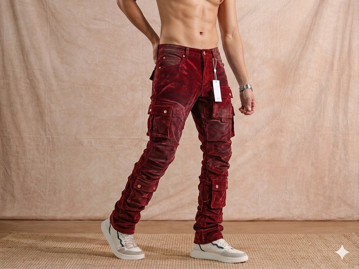 FOCUS CARGO FLOCKED VELVET SKINNY JEANS MULTI COLORS