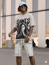 Focus Boxy Multi Stone Studded Saints T-Shirt Multi Colors