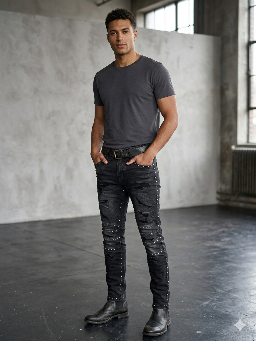 Focus Studded Slim Fit Jeans Multi Colors