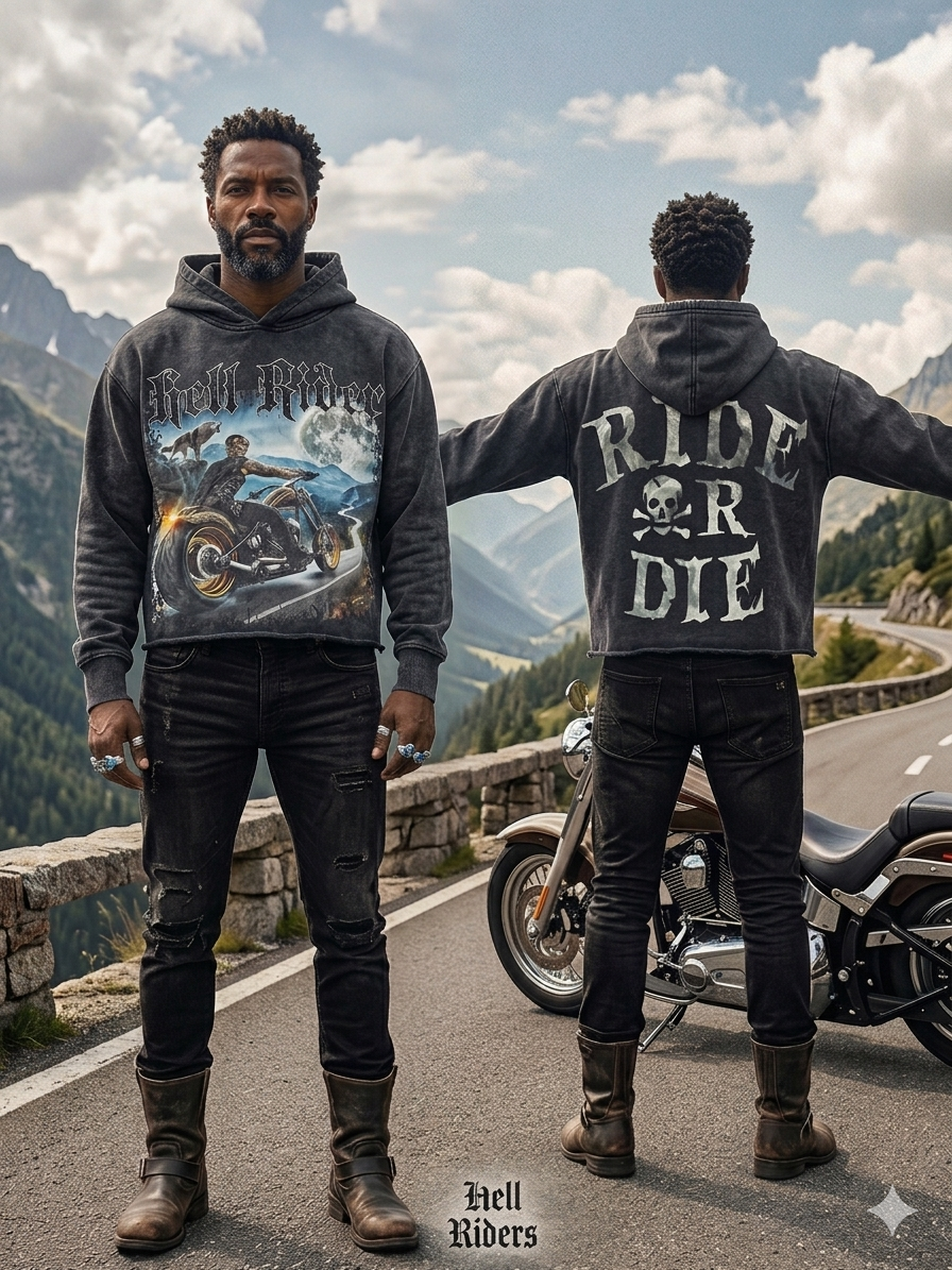 Focus Hell Rider Garment Dye Rhinestones Cropped Hoodie Multi Colors