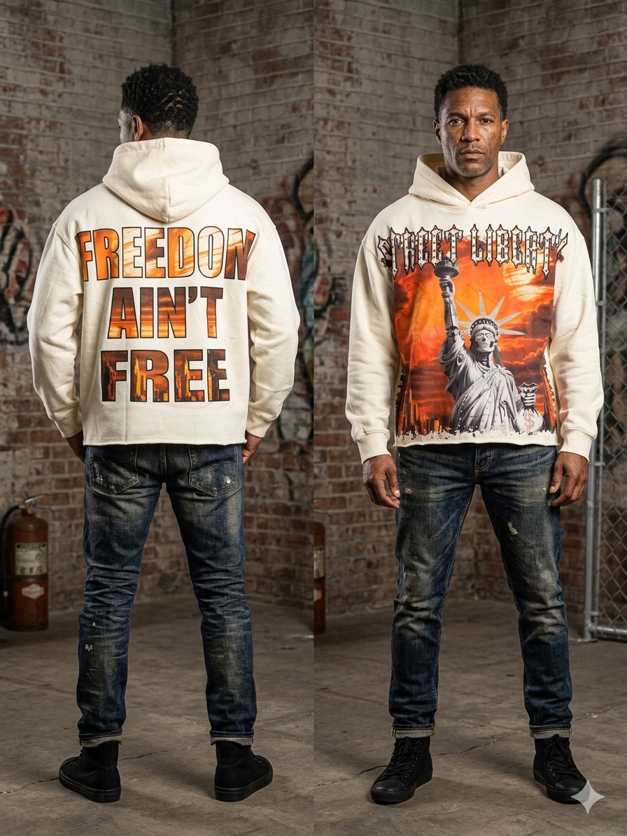Focus Street Liberty Rhinestones Cropped Hoodie Multi Colors