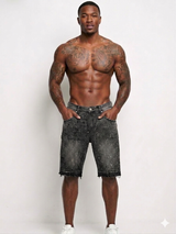Focus All Over Stones Jeans Short With Chains Multi Colors