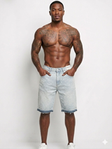 Focus All Over Stones Jeans Short With Chains Multi Colors