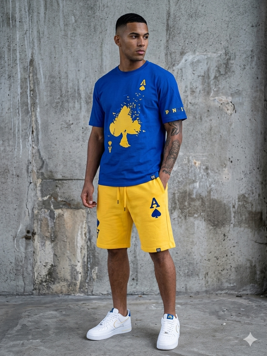 Denim City - Men Short Set - Aces Flying - Yellow / Royal