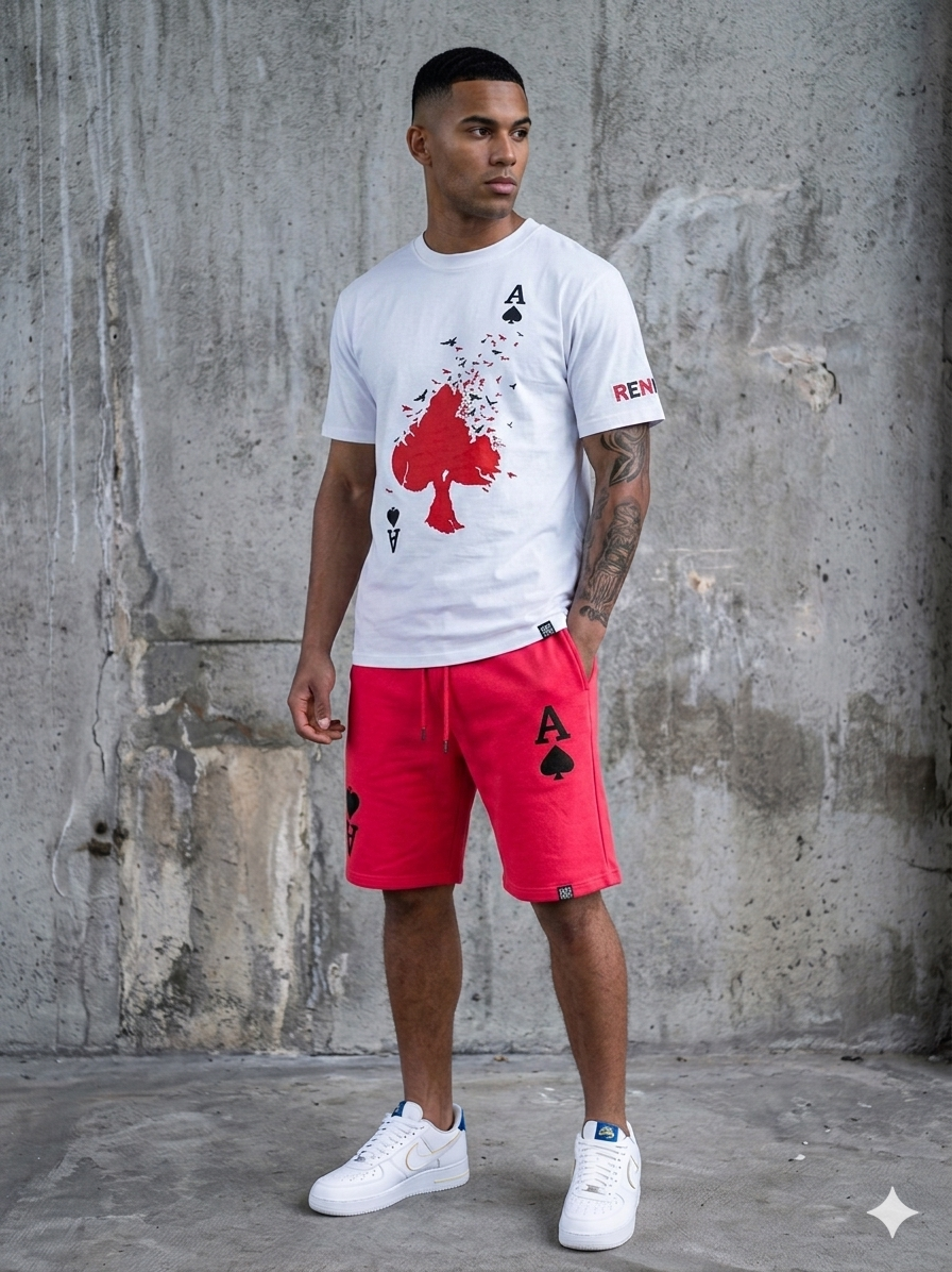 Denim City - Men Short Set - Aces Flying - White / Red