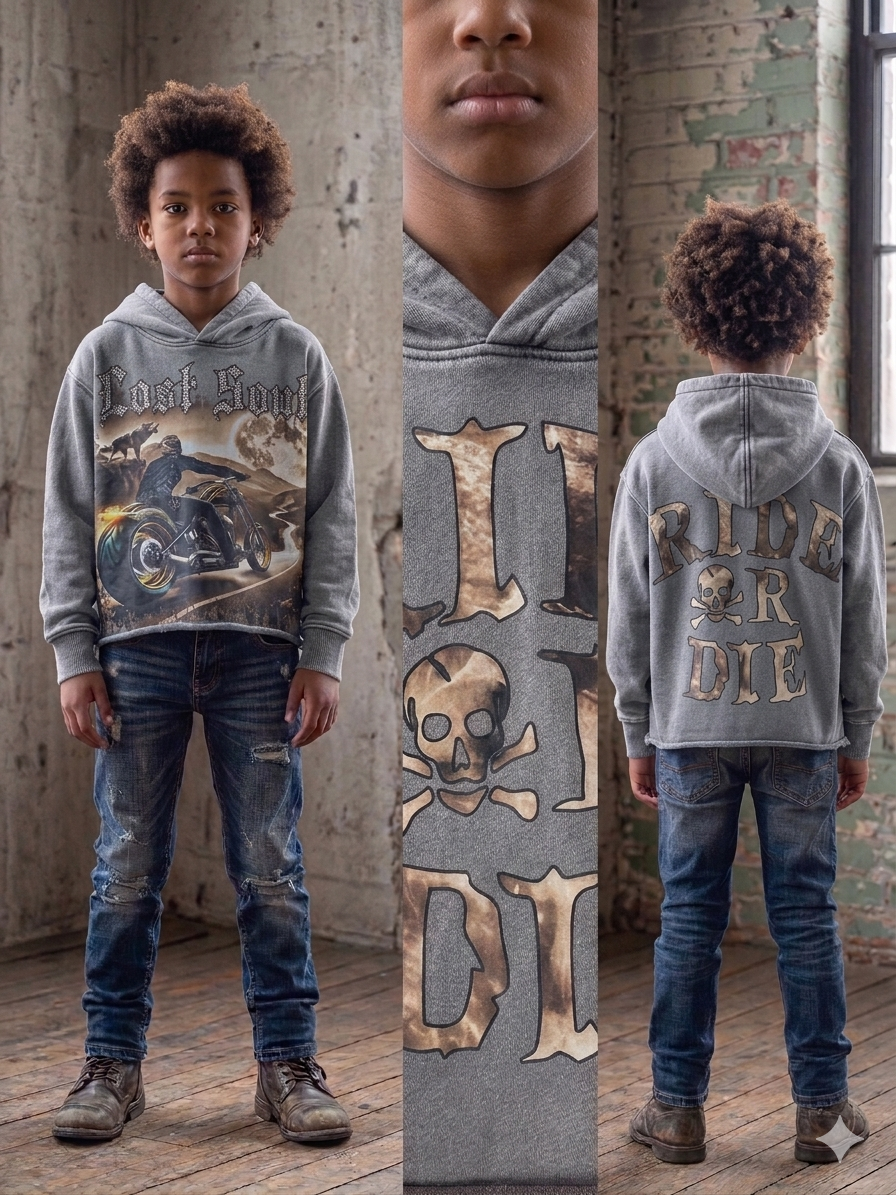 Focus Kids Lost Soul Garment Dye Rhinestones Cropped Hoodie Multi Colors